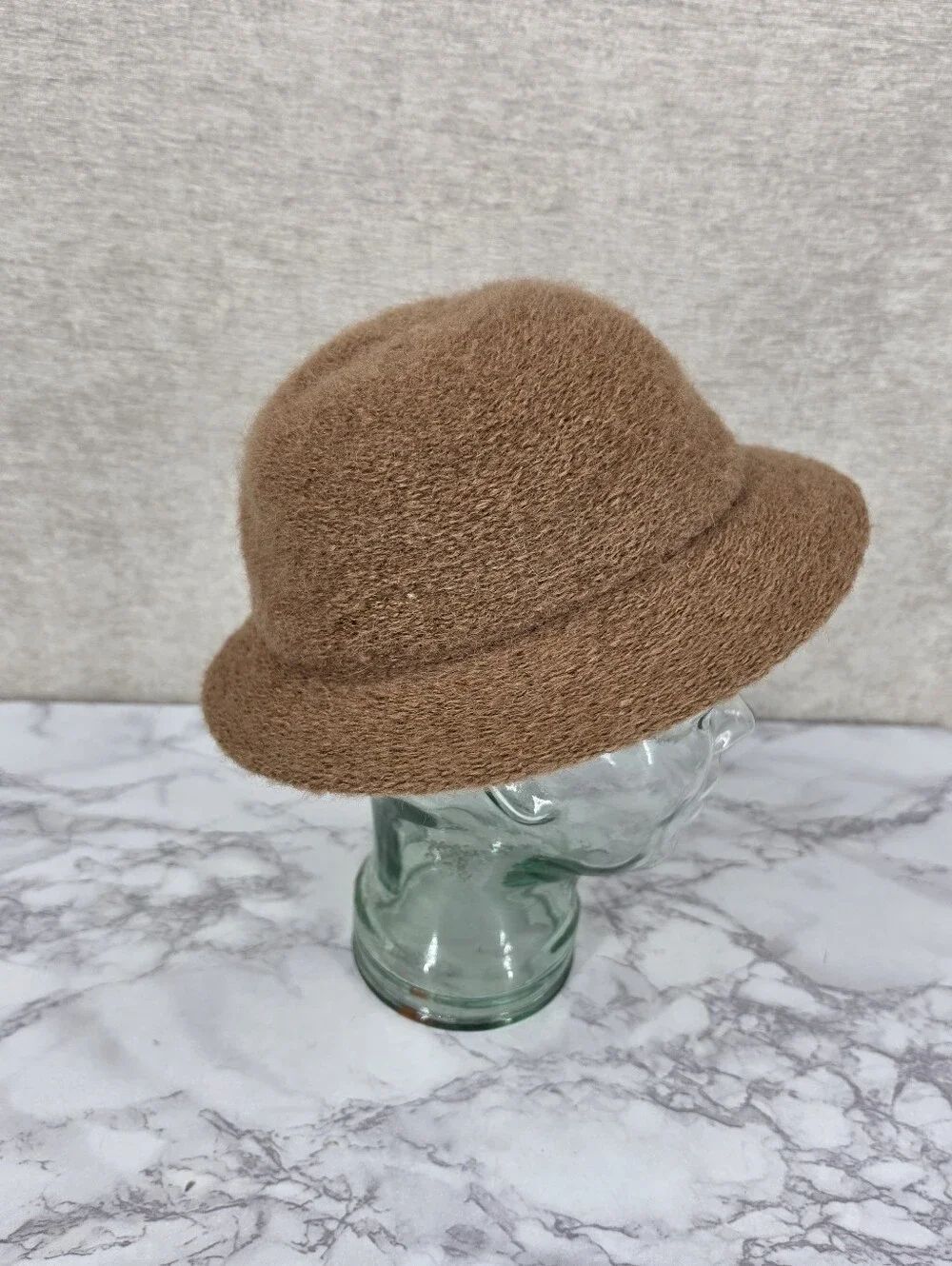 Vintage Italian Wool Blend Light Brown Fuzzy Cloche Bucket Hat